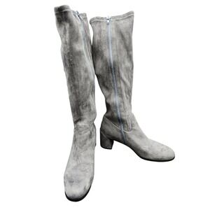 VAN ELI Tall Knee High Grey Faux Suede Block Heel Stretch Boots Size 8M